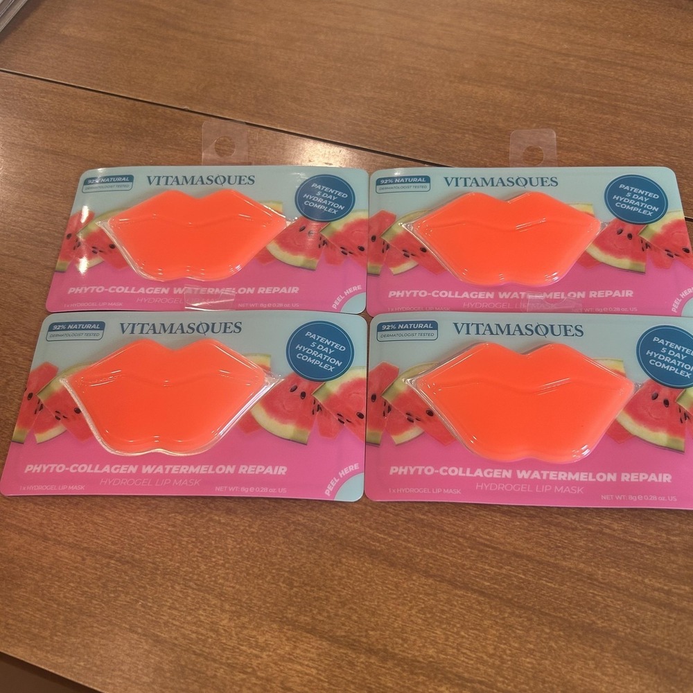 Set of 4 Vitamasques Phyto-Collagen Watermelon Hydrogel Lip Mask 0.28oz 8g Vegan